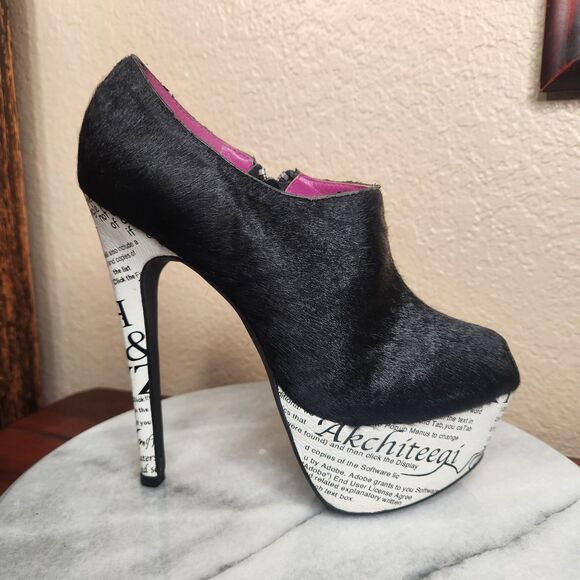 Shoes Of Prey Heels Womens 37 Black White Newspaper Custom Stiletto Platform - Picture 5 of 15